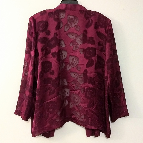 Pride & Joy Purple Silky Sheer Floral Dressy Blazer w/ Shoulder Padding - Picture 3 of 6